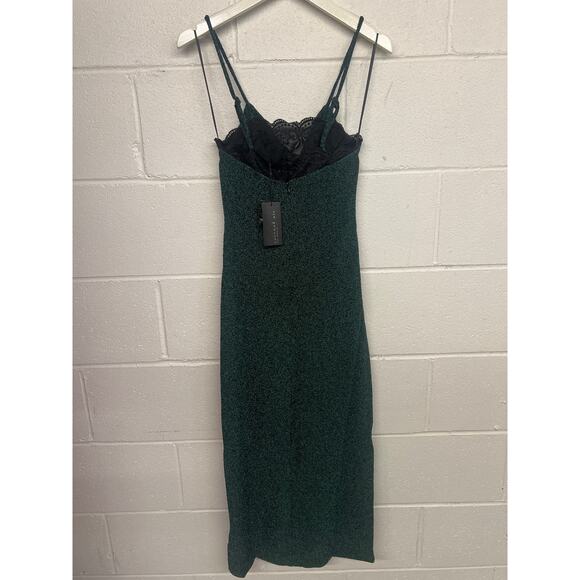 New nwt Current Air XS Green Black Twist Front Lace Inset Sleeveless Midi Dress - Picture 6 of 9